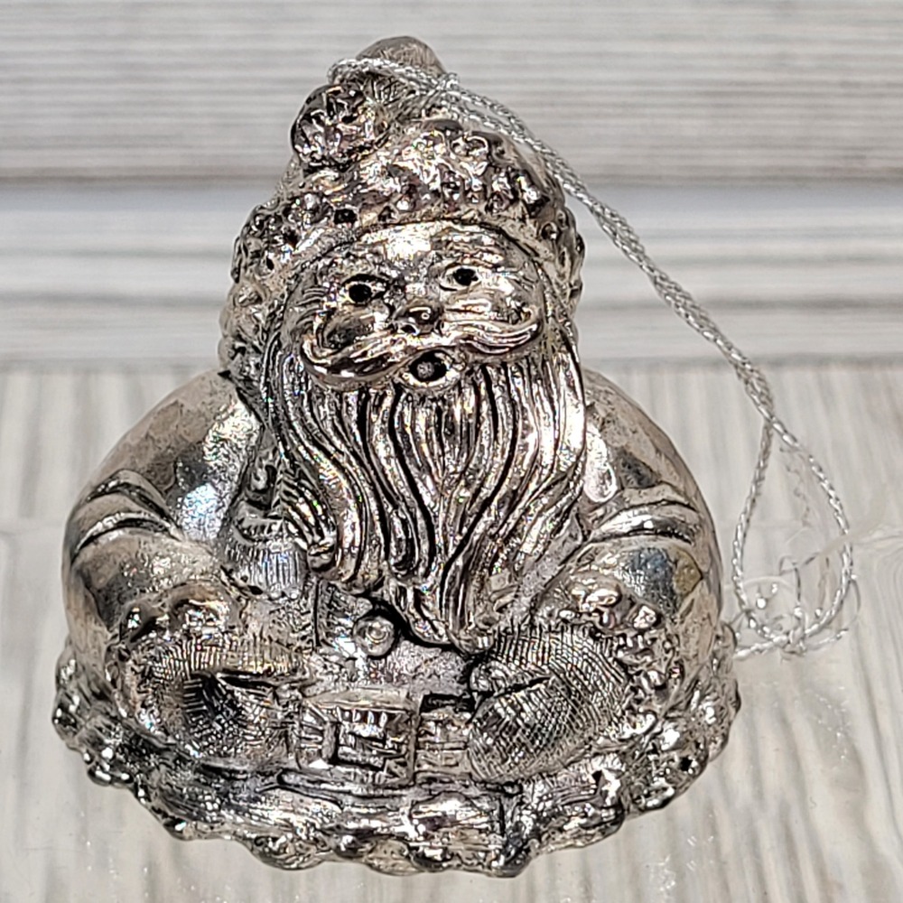 Pewter Santa Claus Christmas Tree Ornament Bell Lunt‎ Silversmiths USA Vtg